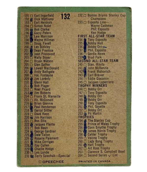 132 2nd Series Checklist 133 264 1970 71 O Pee Chee from Back 2