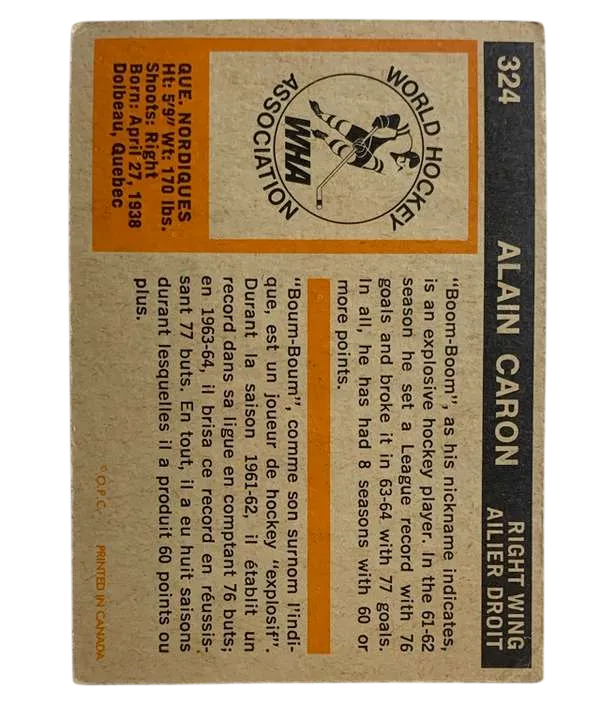324 Alain Caron 1972 73 O Pee Chee from Back Vg