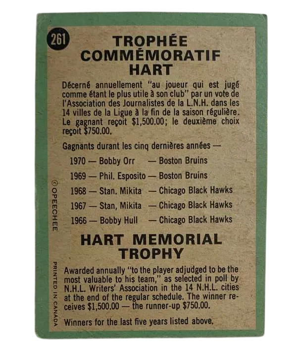 261 Hart Trophy 1970 71 O Pee from Chee Back