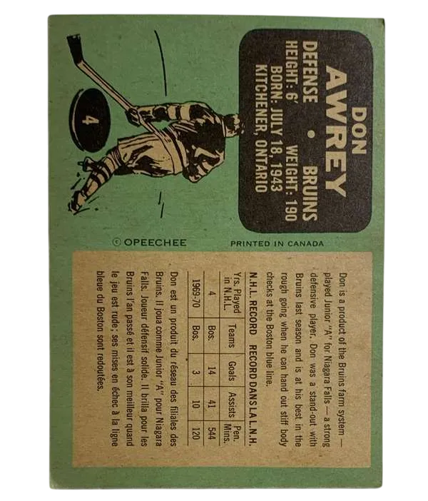 4 Don Awrey 1970 71 from Topps Back