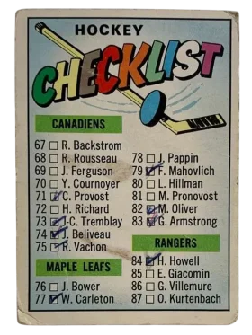66 1st Series Checklist 1 66 1967 from 68 Front
