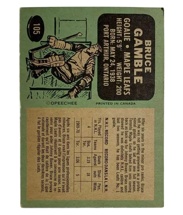 105 Bruce Gamble 1970 71 from Topps Back