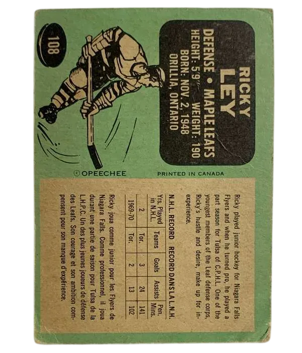108 Rick Ley 1970 71 O Pee Chee from Back Pr1