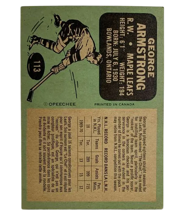 113 George Armstrong 1970 71 from Topps Back