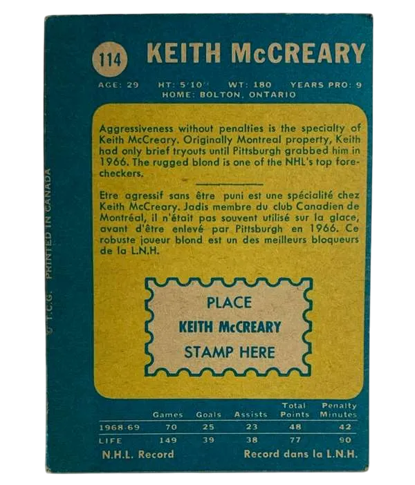 114 Keith Mccreary 1969 70 O Pee from Chee Back