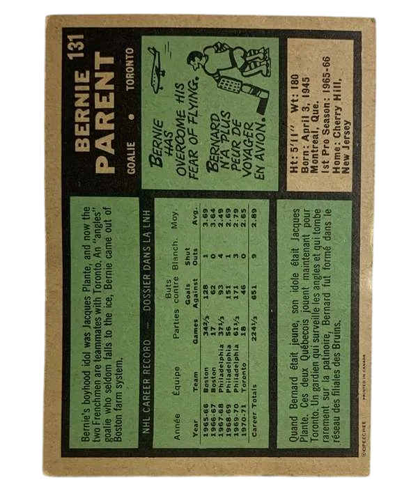 131 Bernie Parent 1971 72 O Pee from Chee Back