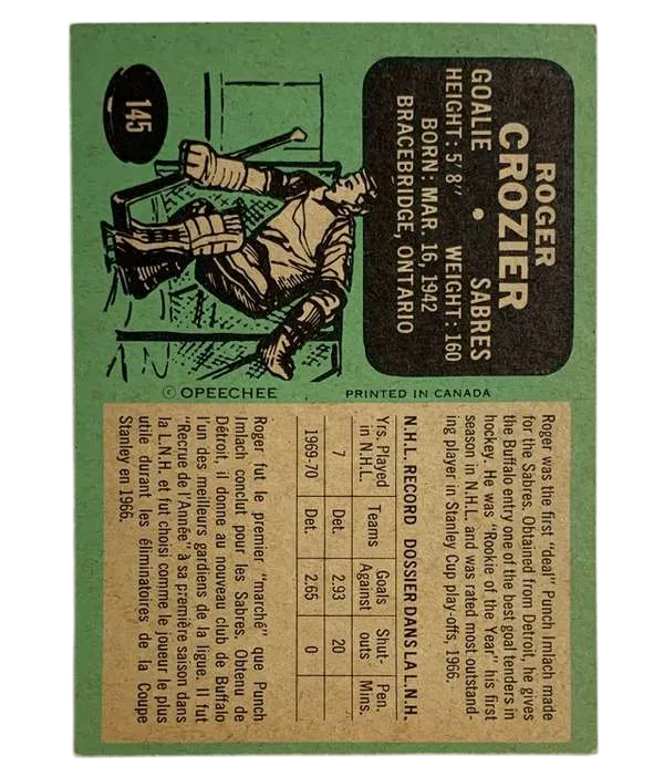 145 Roger Crozier 1970 71 O Pee Chee from Back Nm