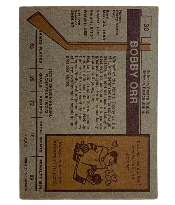150 Bobby Orr 1973 74 from Topps Back