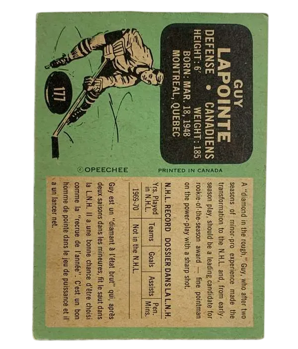 177 Guy Lapointe 1970 71 O Pee Chee from Back Ex