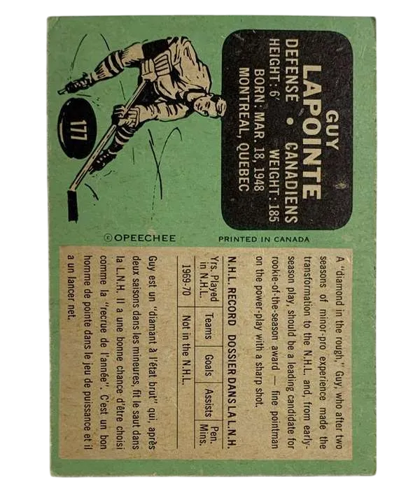 177 Guy Lapointe Vg 1970 71 O Pee from Chee Back