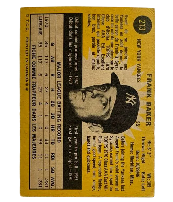 213 Frank Baker 1971 from Topps Back