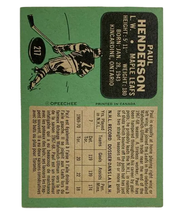 217 Paul Henderson 1970 71 O Pee from Chee Back