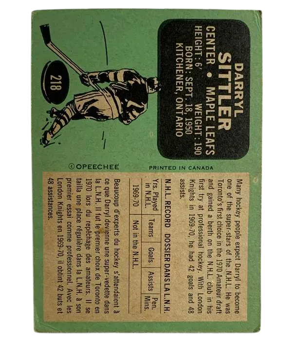 218 Darryl Sittler Ex 1970 71 O Pee from Chee Back