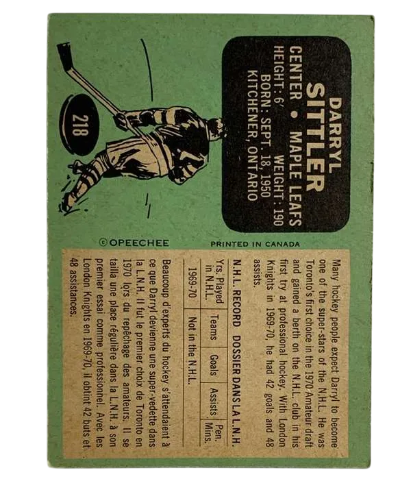 218 Darryl Sittler Nm 1970 71 O Pee from Chee Back
