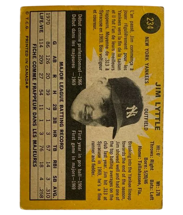 234 Jim Lyttle 1971 from Topps Back