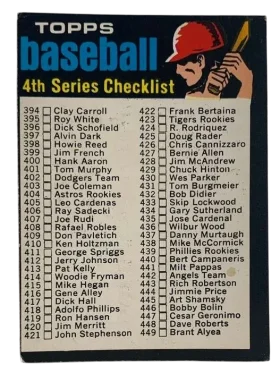 369b Checklist 394 523 1971 from Topps Front
