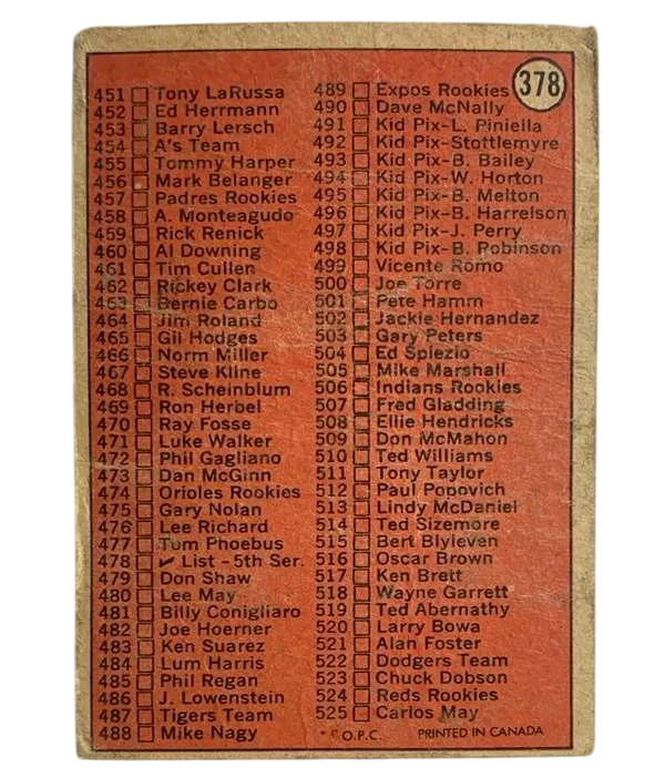 378b Checklist 4th Series 1972 O Pee from Chee Back