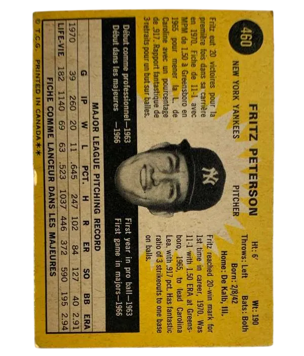 460 Fritz Peterson 1971 from Topps Back