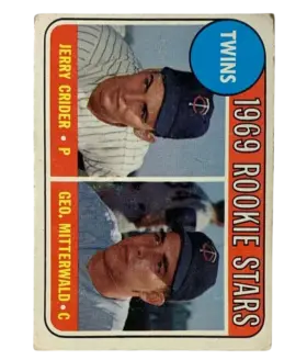 491b Twins 1969 Rookie Stars Jerry Crider Geo Mitterwald Rs Rc Var 1969 from Topps Front