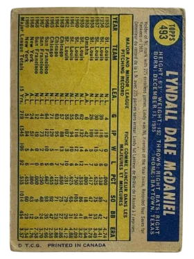 493 Lindy Mcdaniel 1970 from Topps Front