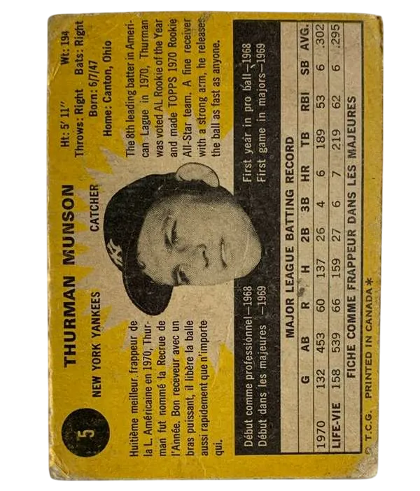 5 Thurman Munson 1971 from Topps Back