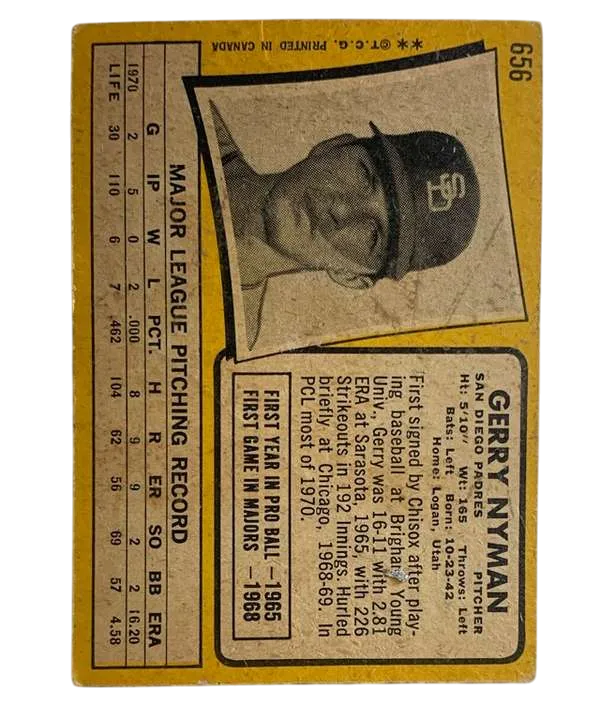 656 Gerry Nyman 1971 from Topps Back