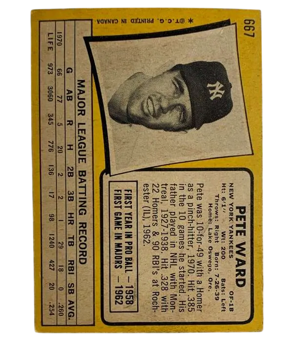 667 Pete Ward 1971 from Topps Back