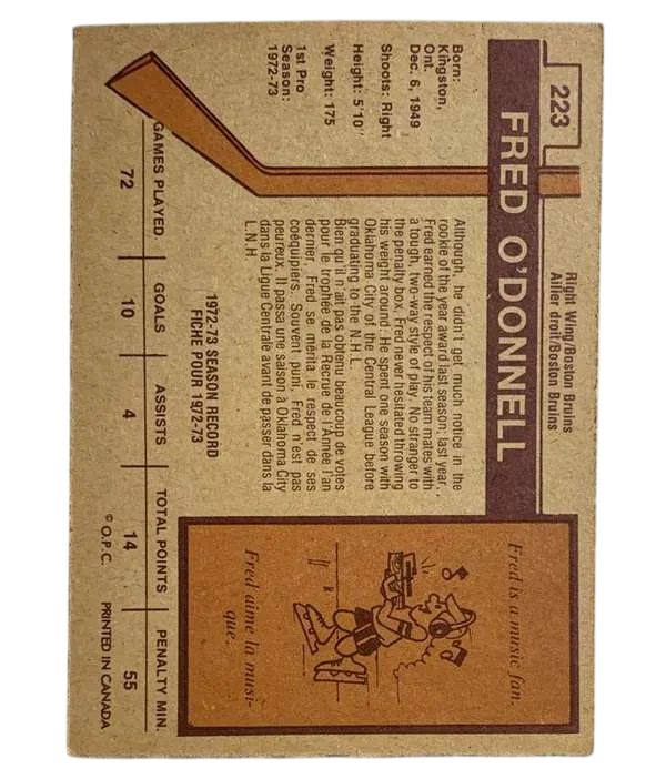 223 Fred O Donnell 1973 74 O Pee Chee Pee Chee Light from Backs Back