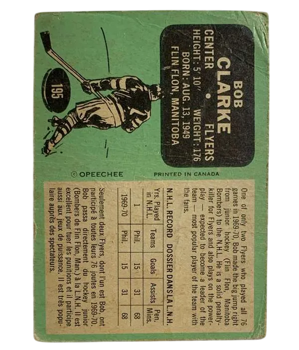 195 Bob Clarke 1970 71 O Pee Chee from Back Pr3
