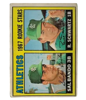 33 Athletics 1967 Rookie Stars Sal Bando Randy Schwartz 1967 O Pee from Chee Front