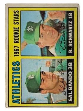 33 Athletics 1967 Rookie Stars Sal Bando Randy Schwartz 1967 O Pee from Chee Front