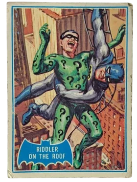 37b Riddler On The Roof 1966 O Pee Chee Batman Series B Blue Bat from Logo Front