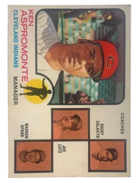 449 Indians Field Leaders Ken Aspromonte Rocky Colavito Joe Lutz Warren Spahn 1973 O Pee from Chee Front