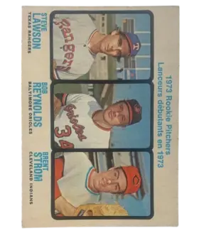 612 1973 Rookie Pitchers Steve Lawson Bob Reynolds Brent Strom 1973 O Pee from Chee Front