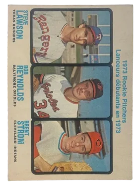 612 1973 Rookie Pitchers Steve Lawson Bob Reynolds Brent Strom 1973 O Pee from Chee Front
