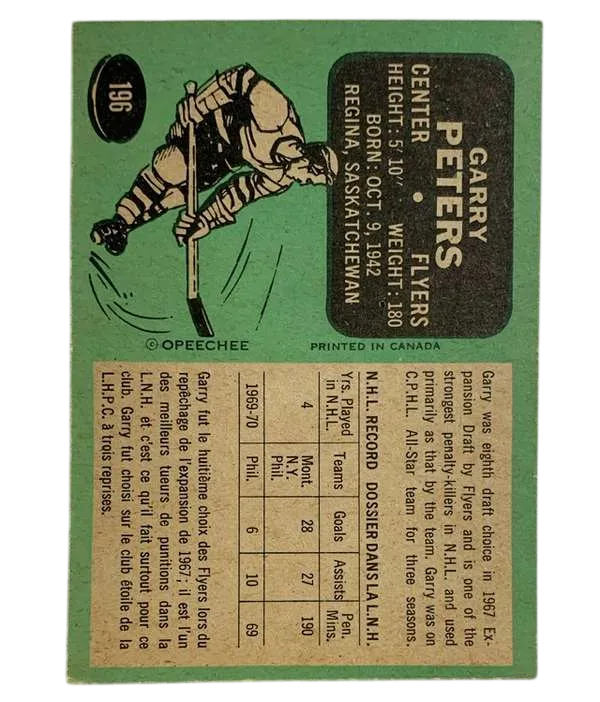 196 Garry Peters 1970 71 O Pee Chee from Back Ex