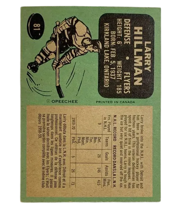81 Larry Hillman 1970 71 O Pee Chee from Back M