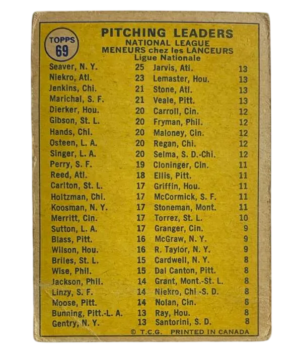 69 1969 National League Pitching Leaders Tom Seaver Phil Niekro Fergie Jenkins Juan Marichal Ll 1970 O Pee from Chee Back