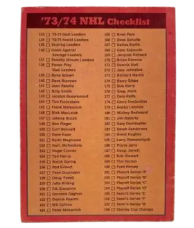 129 Checklist 133 264 1973 74 O Pee from Chee Front