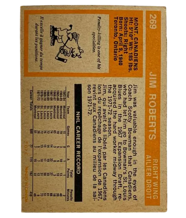 269 Jim Roberts 1972 73 O Pee from Chee Back