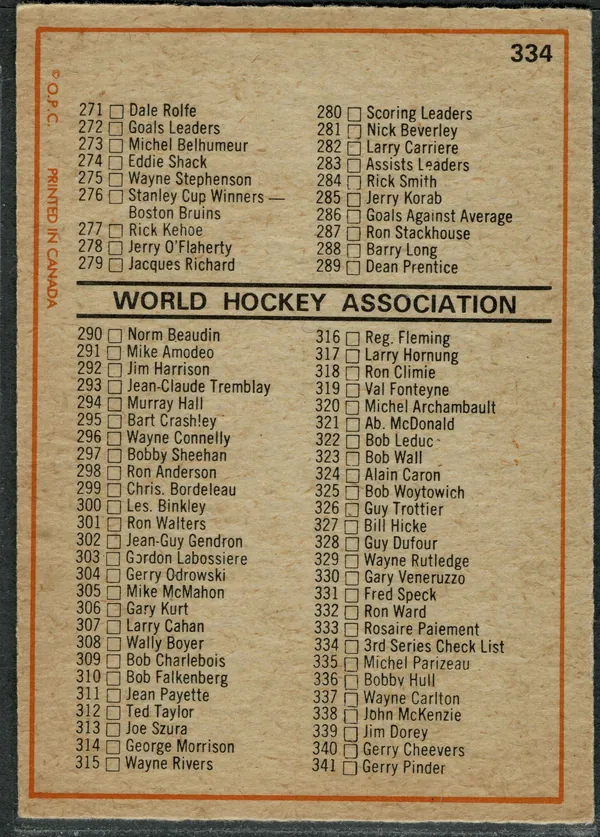 334b 3rd Series Checklist 210 341 1972 73 O Pee Chee from Back 4