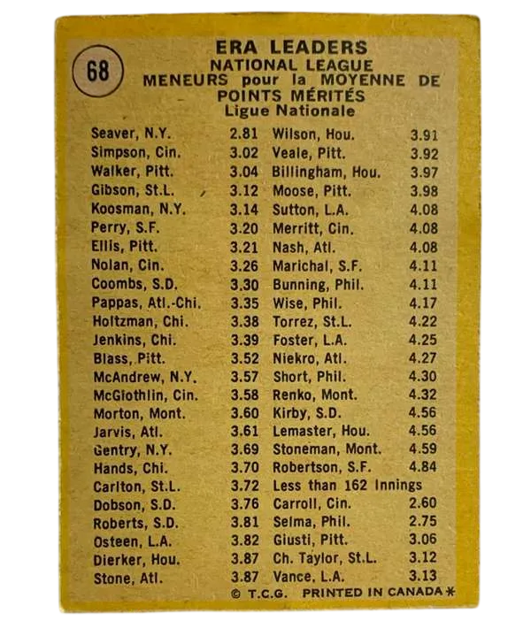 68 1970 National League Era Leaders Tom Seaver Wayne Simpson Luke Walker Ll 1971 O Pee from Chee Back