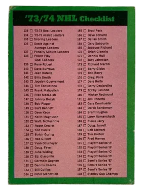 263 Checklist 133 264 1973 74 O Pee Chee Light Backs from Front Vg
