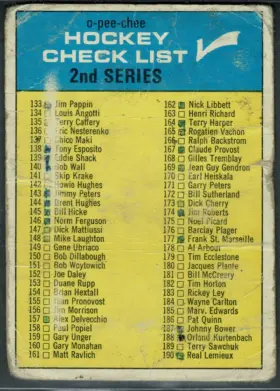 31 Hockey Checklist 2nd Series 1969 70 O Pee Chee from Front Vg