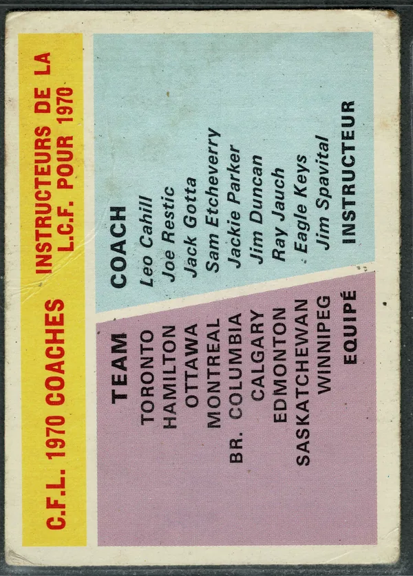 114 Cfl Coaches 1970 O Pee Chee from Front 1