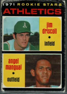 1971 O-Pee-Chee Jim Driscoll Angel Mangual #317 Rookie Stars Oakland Athletics (EX 5)