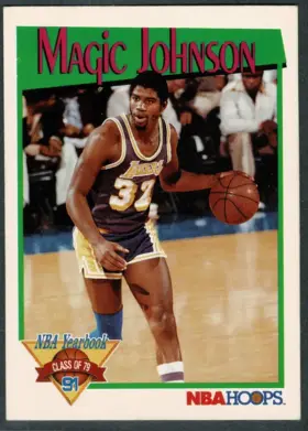 1991-92 NBA Hoops Magic Johnson #321 NBA Yearbook Insert Los Angeles Lakers (NM 7)