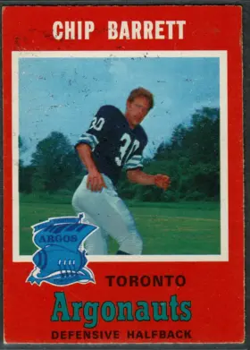 1971 O-Pee-Chee CFL Chip Barrett #6 UBC Toronto Argonauts (VG-EX 4)