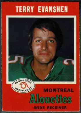 1971 O-Pee-Chee Terry Evanshen #109 Hall of Fame Montreal Alouettes