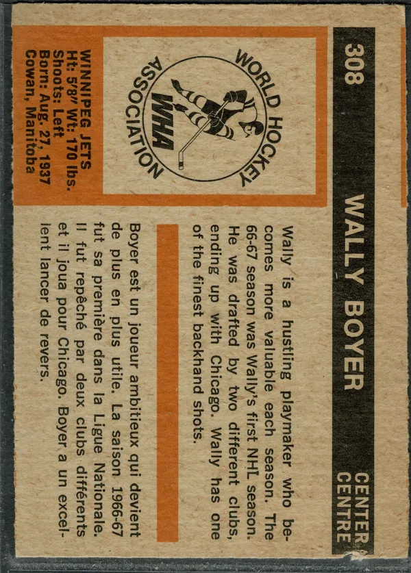 290 Wha Wally Boyer 1972 73 O Pee Chee Back Vg Ex from 4 1